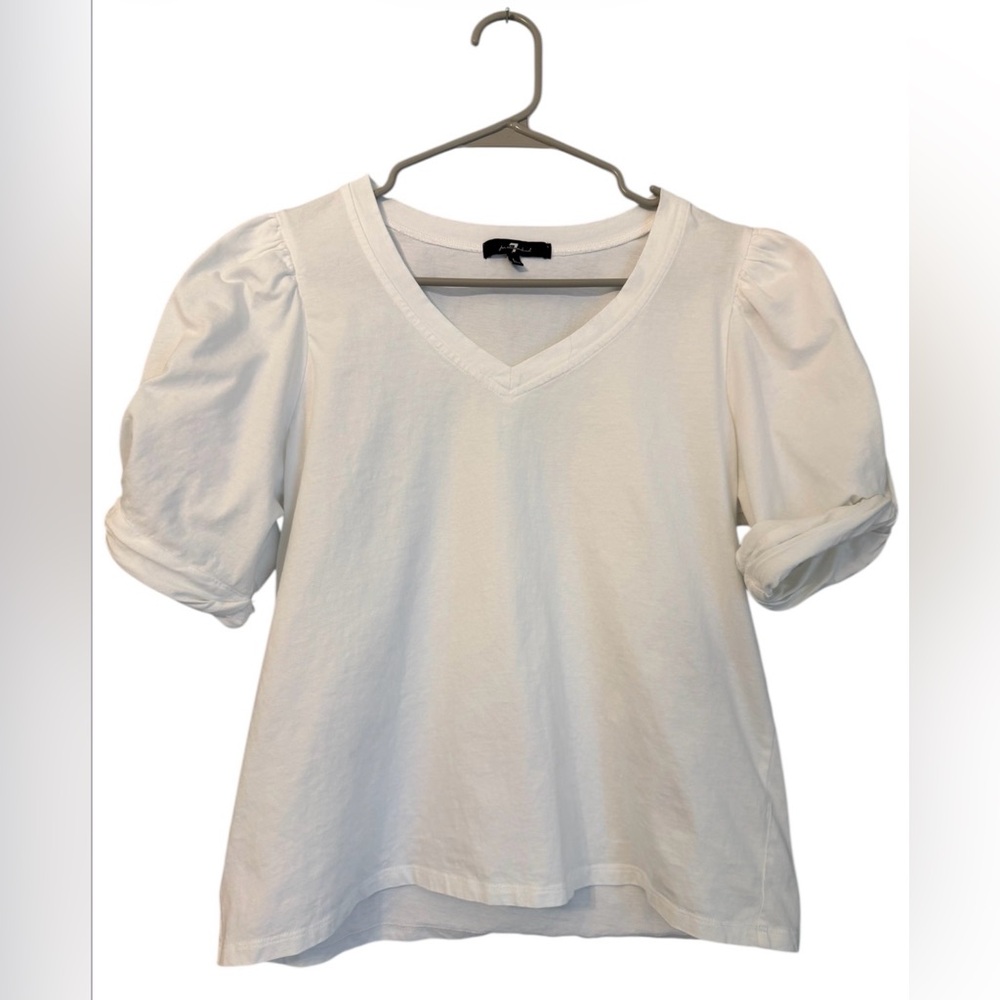 7 For All Mankind White Puff Sleeve White T-Shirt Top L